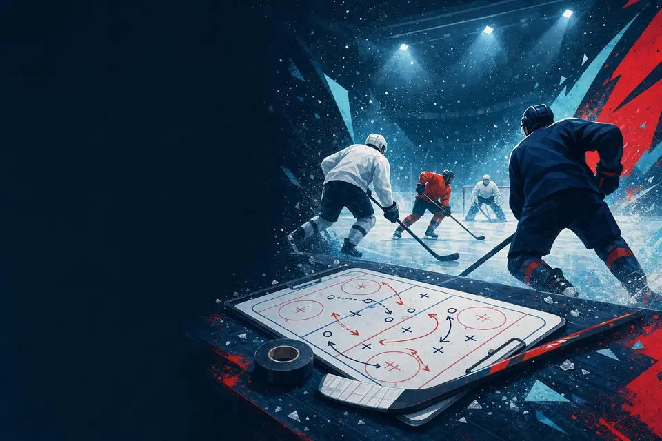 Painted tactics board with marker arrows over a rink diagram